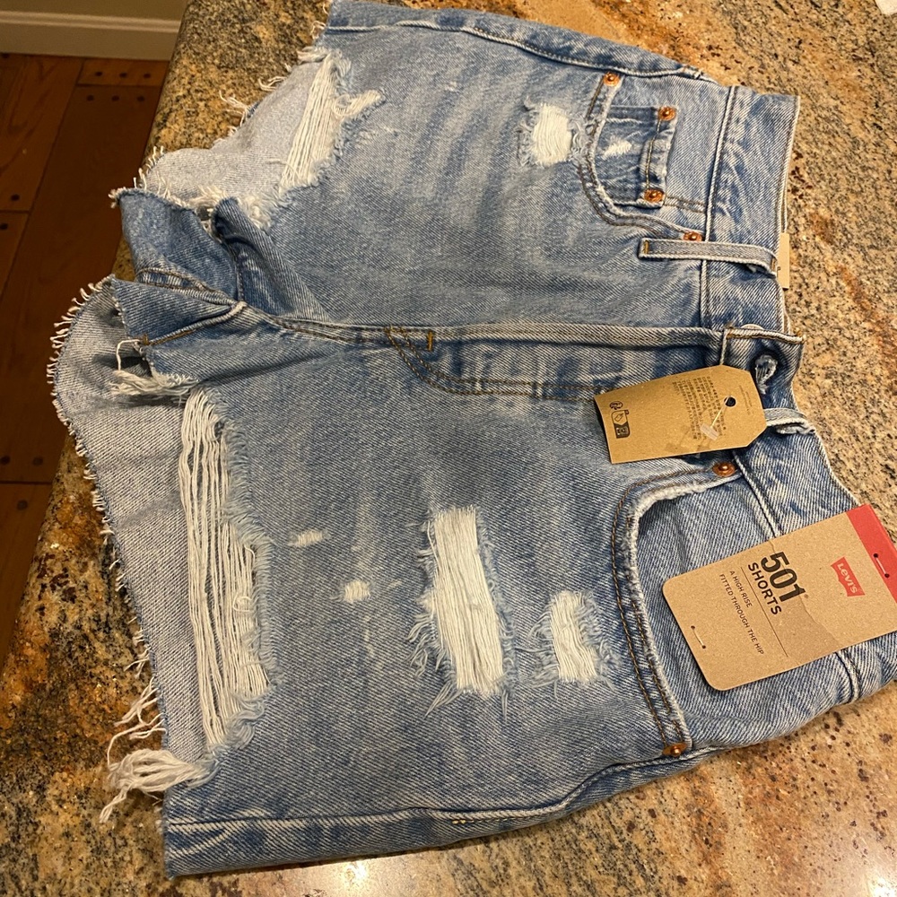 Levi's Light Blue Ripped Denim Shorts